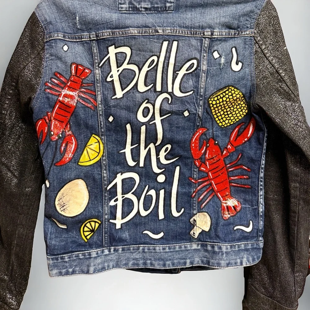 Get Ready to Boil in Style: Hand-Painted Jean Jacket 'Belle of the Boil'! Size S - Picture 6 of 16